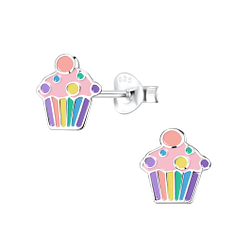 Silver Cupcake Stud Earrings - 6989