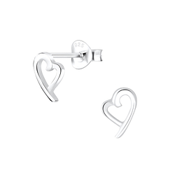 Silver Heart Stud Earrings - 6951