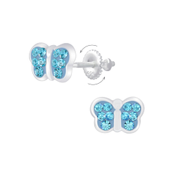 Silver Butterfly Crystal Screw Back Earrings - 7003