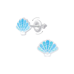 Silver Shell Screw Back Earrings - 6896