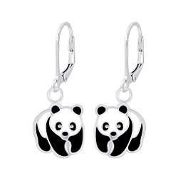 Silver Panda Lever Back Earrings - 6922