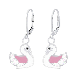 Silver Swan Lever Back Earrings - 6942