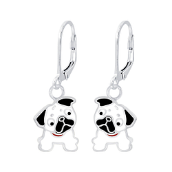 Silver Bulldog Lever Back Earrings - 6937
