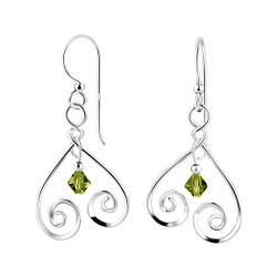 Silver Spiral Earrings with Crystals Bead - 7099