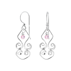 Silver Spiral Earrings with Crystals Bead - 7114