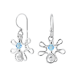 Silver Flower Earrings with Crystals Bead - 7115