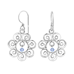 Silver Flower Earrings with Crystals Bead - 7116