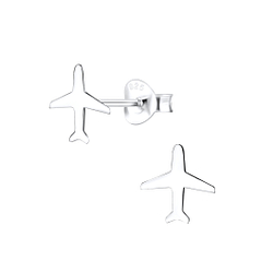 Silver Airplane Stud Earrings - 6999