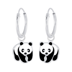 Silver Panda Charm Hoop Earrings - 7129