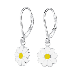 Silver Daisy Flower Lever Back Earrings - 7008