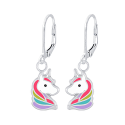 Silver Unicorn Lever Back Earrings - 7134