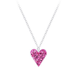 Silver Heart Crystal Necklace - 7197