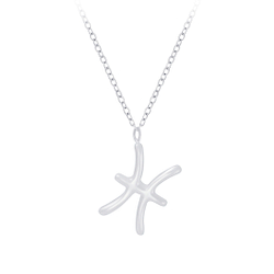 Silver Pisces Zodiac Sign Necklace - 7028