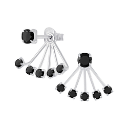 Silver Round Cubic Zirconia Ear Jackets - Wholesale - 1289