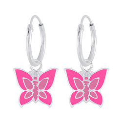 Silver Butterfly Charm Hoop Earrings - 7410