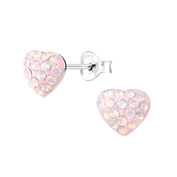 Silver Heart Crystal Stud Earrings - 7305