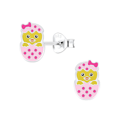 Silver Hatching Egg Stud Earrings - 7292