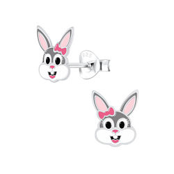Silver Bunny Stud Earrings - 7286