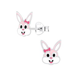 Silver Bunny Stud Earrings - 7284