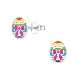 Silver Easter Egg Stud Earrings - 7224