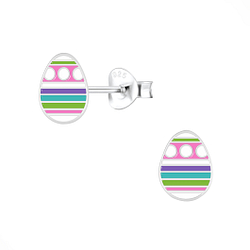 Silver Easter Egg Stud Earrings - 7227