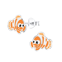 Silver Clown Fish Stud Earrings - 6988