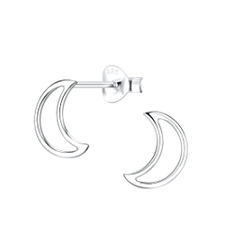 Silver Half Moon Stud Earrings - 2898