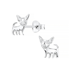 Silver Dog Stud Earrings - 7194