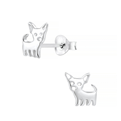 Silver Dog Stud Earrings - 7051