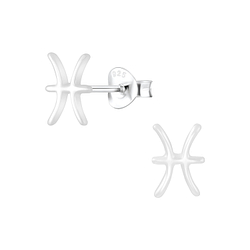 Silver Pisces Zodiac Sign Stud Earrings - 7027