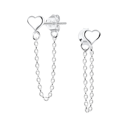 Silver Heart Stud Earrings with Chain - 6650 Silver Heart Stud Earrings with Chain - 6650