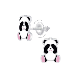 Silver Panda Screw Back Earrings - 7180