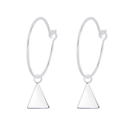 Silver Triangle Charm Hoop Earrings - 7340