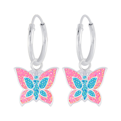Silver Butterfly Charm Hoop Earrings - 7330
