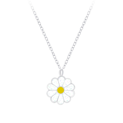 Silver Daisy Flower Necklace - 7201