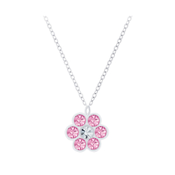 Silver Flower Crystal Necklace - 7402