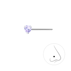 3mm Heart Cubic Zirconia Silver Nose Stud - 7184