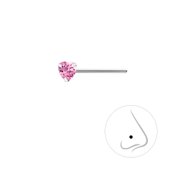 3mm Heart Cubic Zirconia Silver Nose Stud - Wholesale - 7184