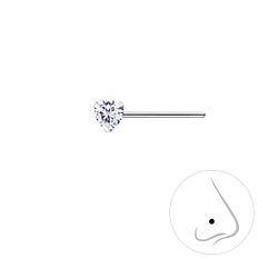 3mm Heart Cubic Zirconia Silver Nose Stud - 7184