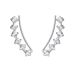 Silver Curved Line Cubic Zirconia Ear Climbers - 7451