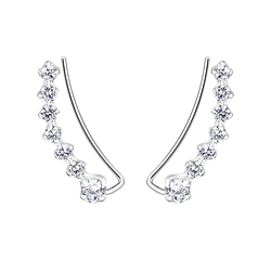 Silver Curved Line Cubic Zirconia Ear Climbers - 7452