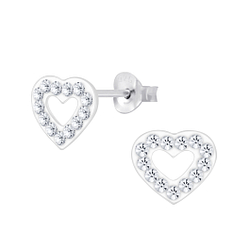 Silver Crystal Heart Stud Earrings - Wholesale - 6909 Silver Crystal Heart Stud Earrings - Wholesale - 6909