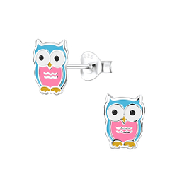 Silver Owl Stud Earrings - 7518