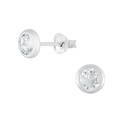 5mm Silver Stud Earrings with Crystals - 4423