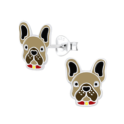 Silver French Bulldog Stud Earrings - 7077