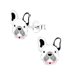 Silver French Bulldog Stud Earrings - 7078