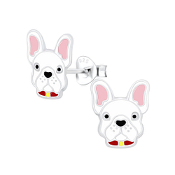 Silver French Bulldog Stud Earrings - 7070