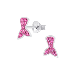 Silver Mermaid Tail Crystal Stud Earrings - 7476