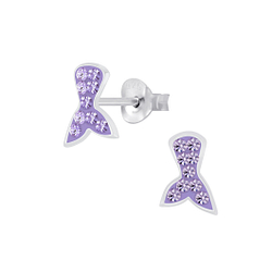 Silver Mermaid Tail Crystal Stud Earrings - 7476