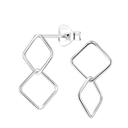Silver Twisted Square Stud Earrings - 7578